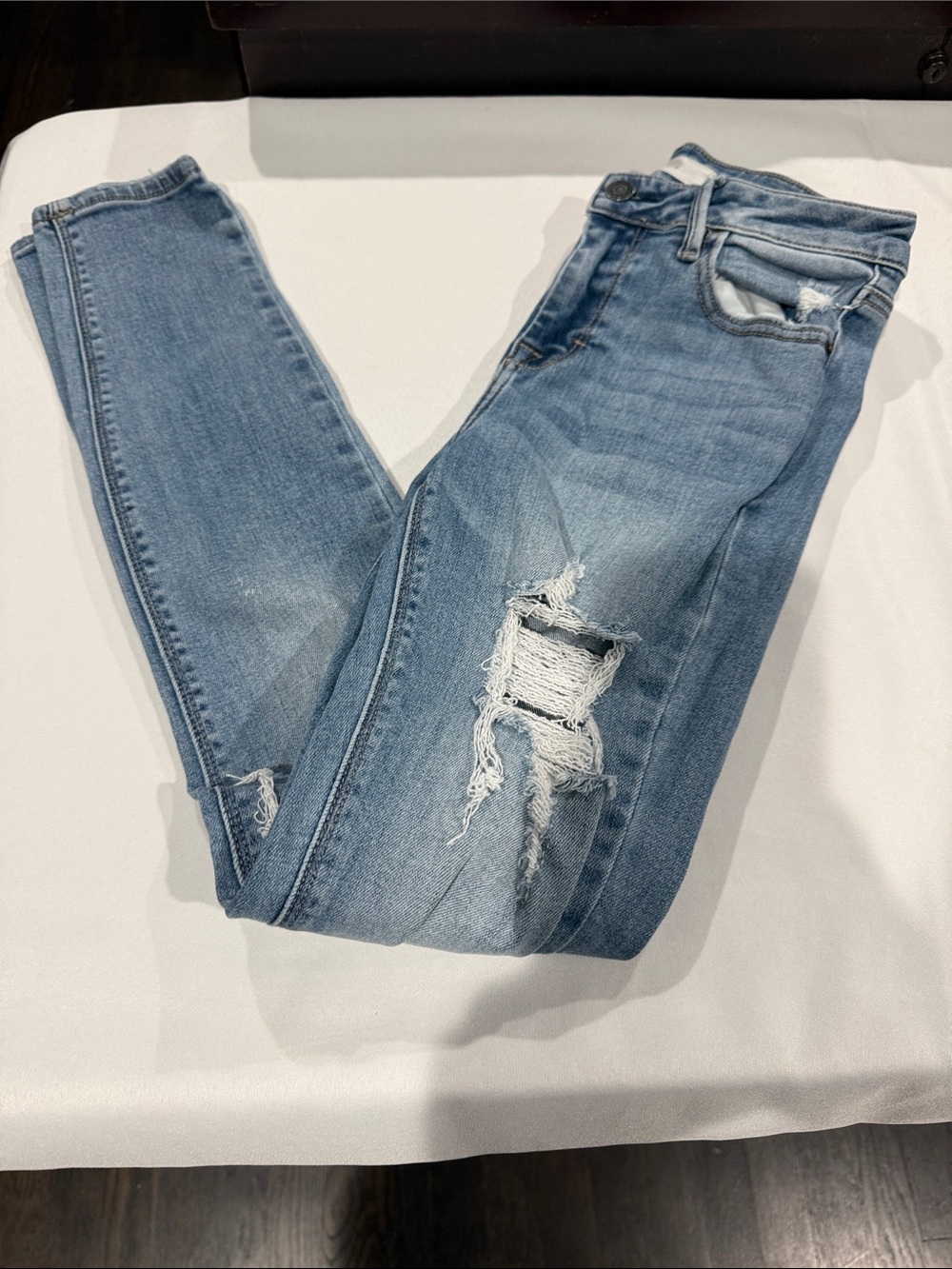 Women's Light Blue Ripped Skinny Jeans - Stretch Denim